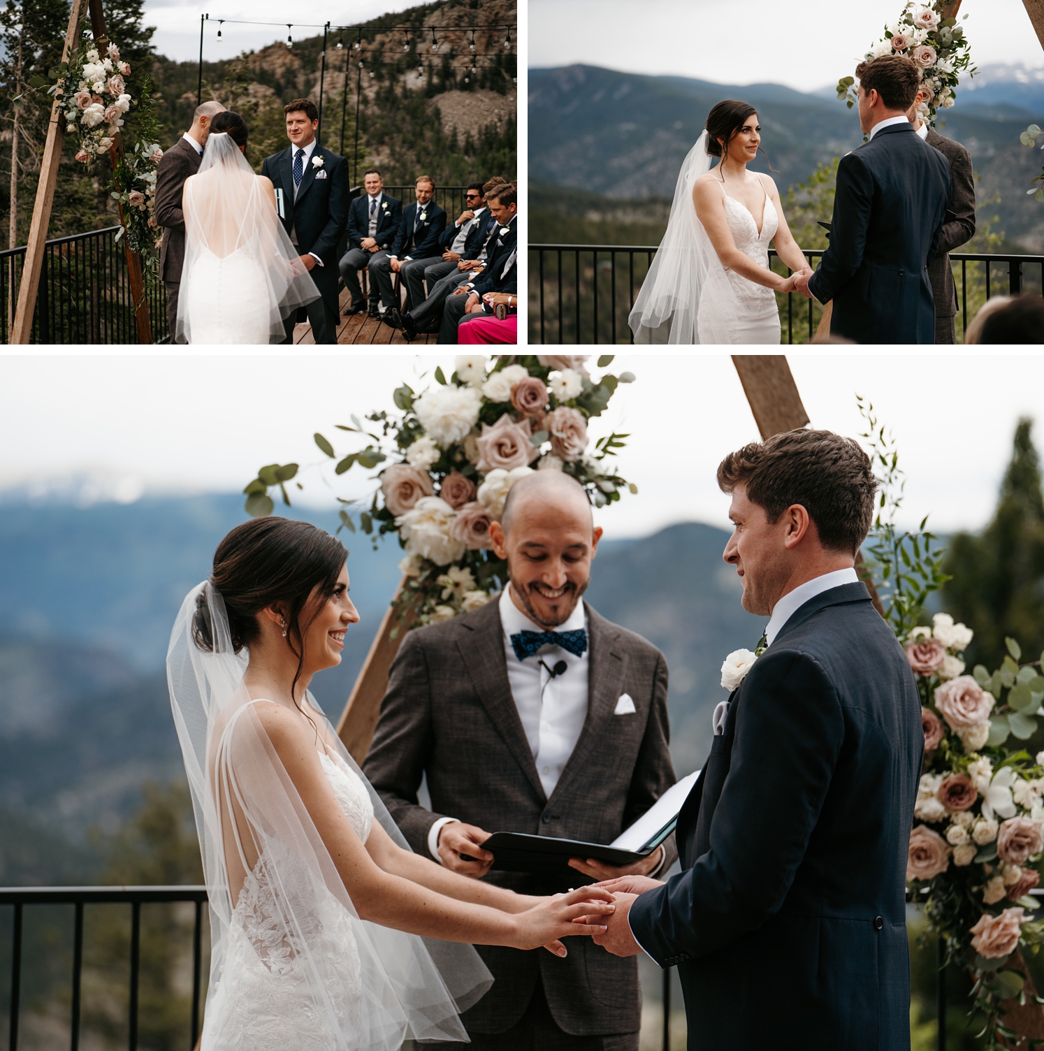Groom looking at bride at wedding ceremony | bride looking at groom at wedding ceremony | Bride and groom with officiant at North Star Gatherings wedding | McArthur Weddings and Events