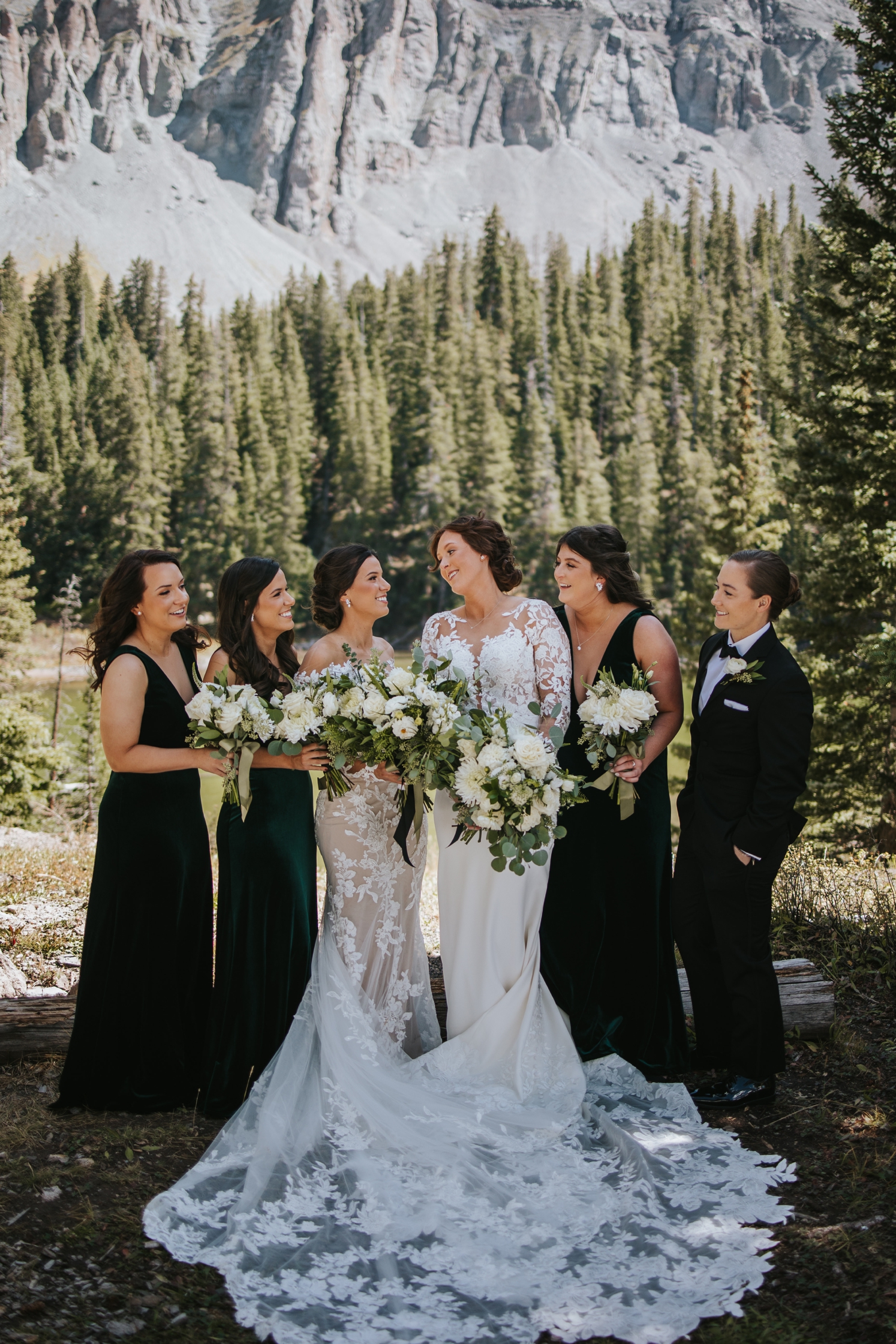 Brides with wedding party at Telluride wedding | McArthur Weddings and Events