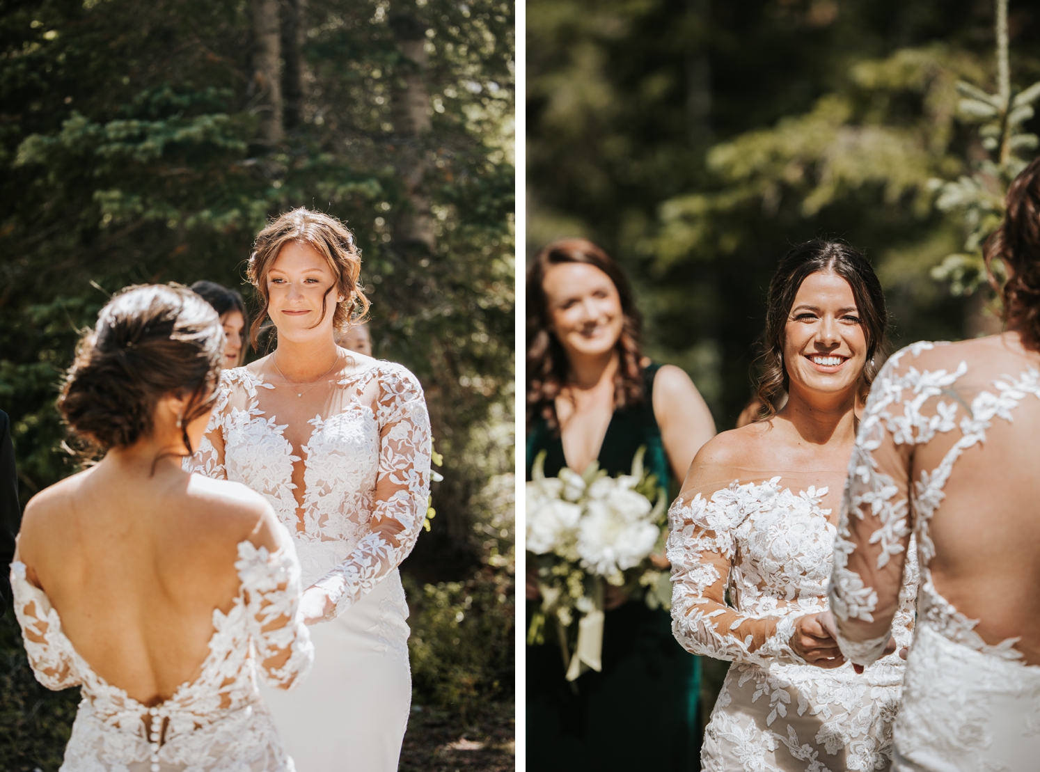 Couple holding hands at lakeside ceremony at Telluride wedding | Couple smiling during ceremony at Telluride wedding | McArthur Weddings and Events