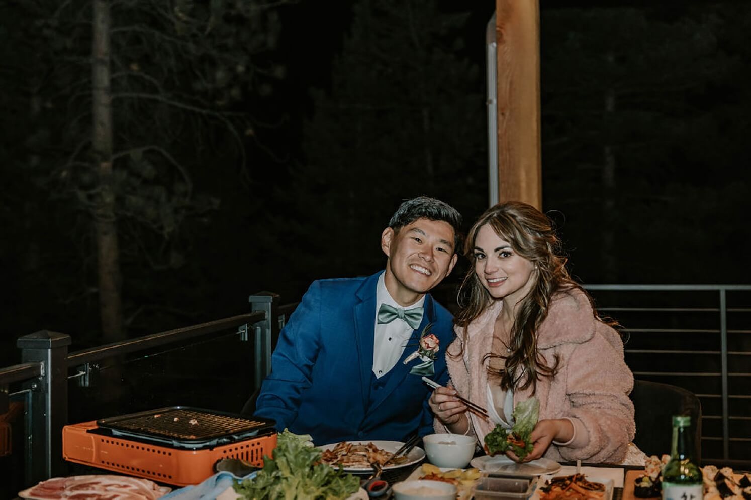 Bride and groom enjoying Korean BBQ | McArthur Weddings and Events