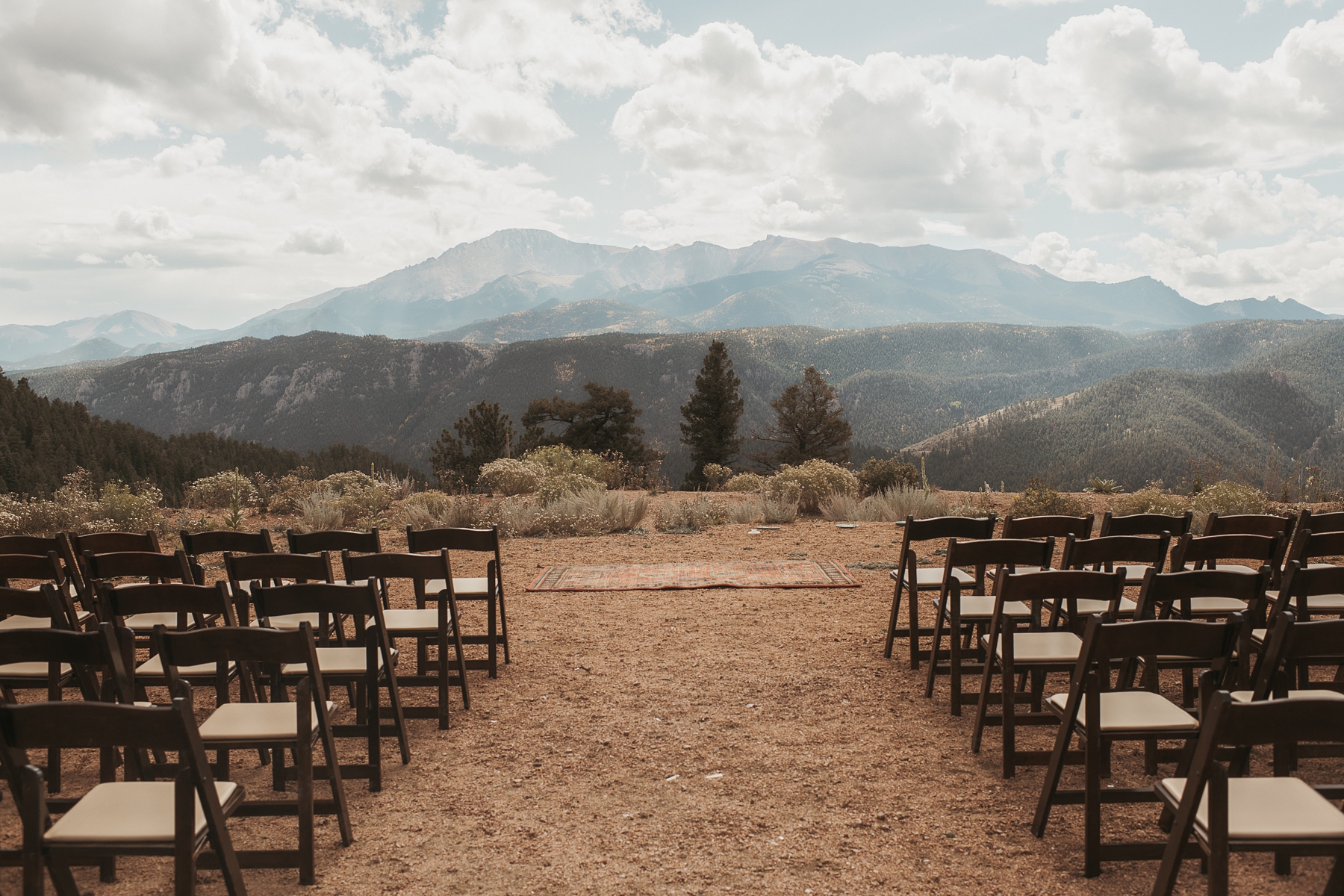 Ceremony space looking out at mountains at Airbnb wedding venue in Colorado