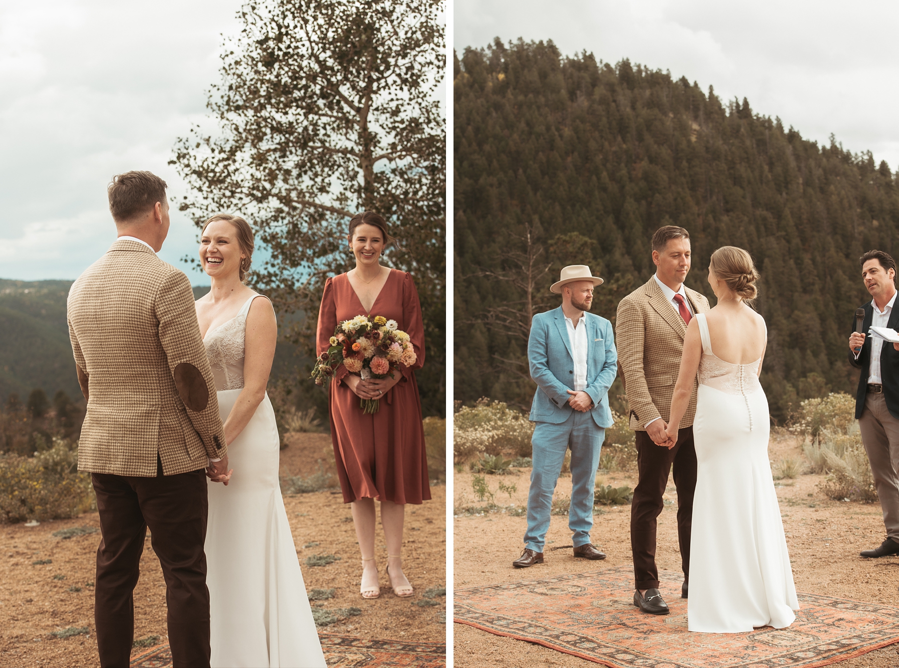 Bride and groom looking at each other during ceremony at Airbnb wedding venue in Colorado