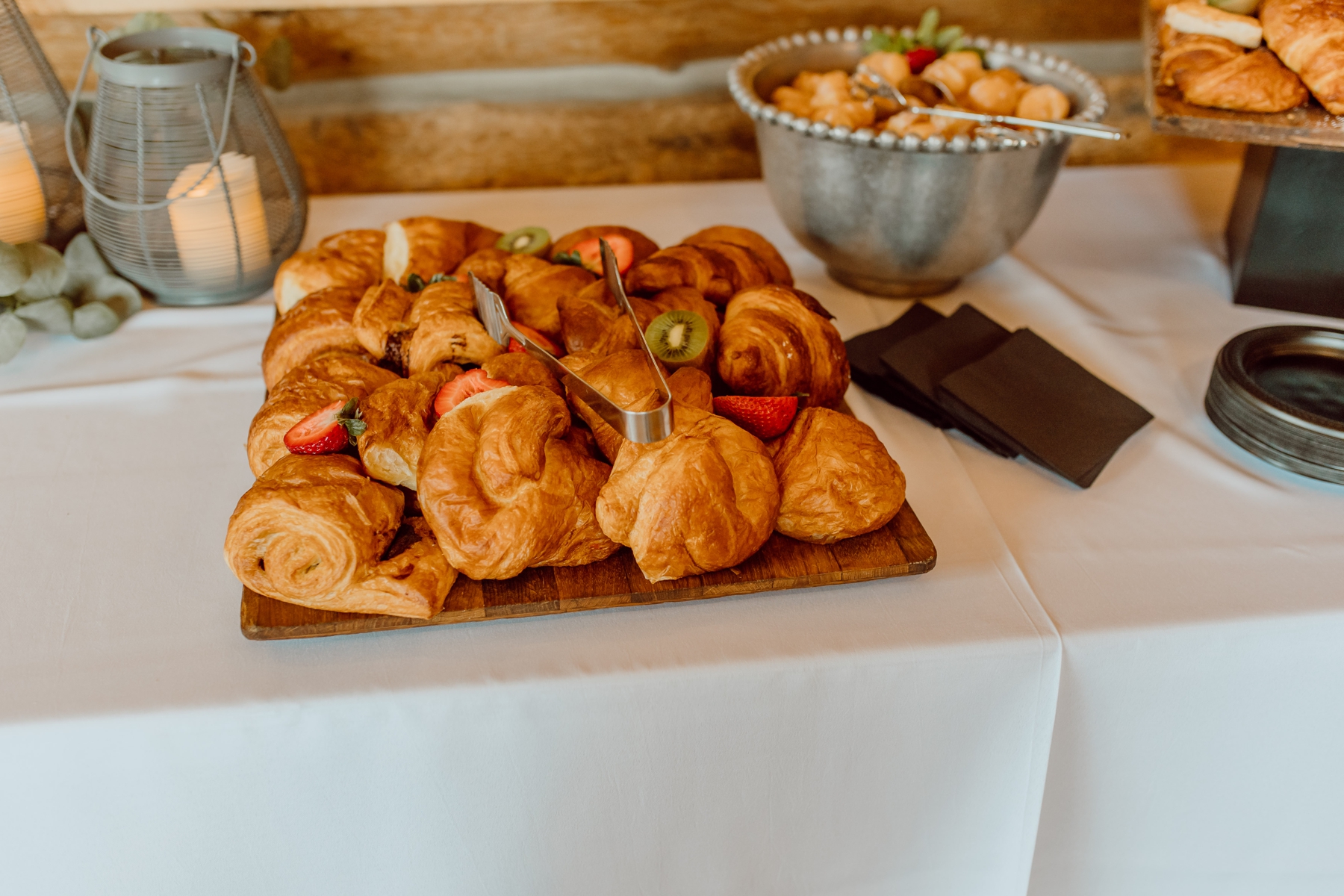 Platter of croissants at brunch wedding reception 