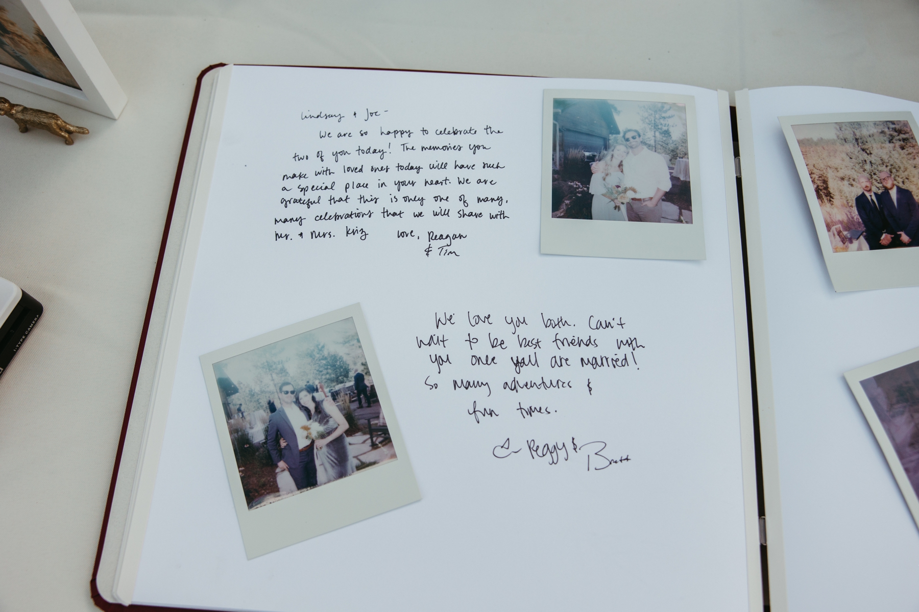 Guest book with polaroids and guest messages