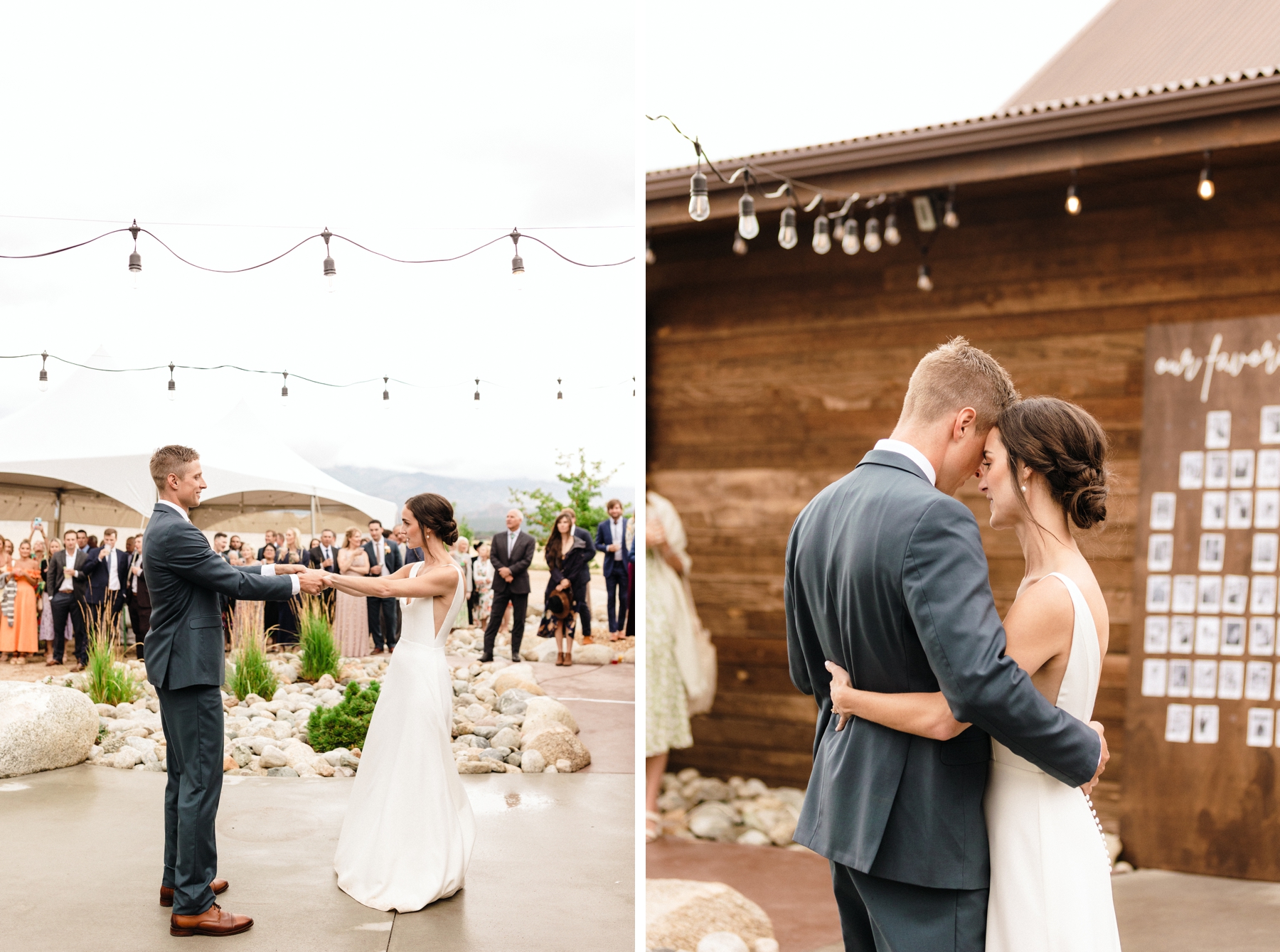 Bride and groom dancing during first dance at The Barn at Sunset Ranch